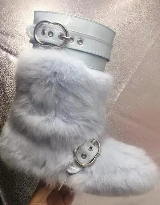 Fourrure Renard Clair Femmes 41 Lapin rabbit rouge bleu Verni 35 Fur Ou Fur Hiver Plat Courtes Marque Bottes En veau Cuir Mi Fur De Rabbit Boucle fox Taille Noir 5cRq4LASj3