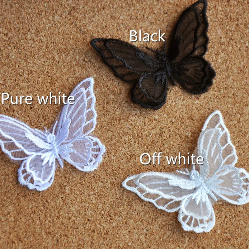 Pink Black Embroidered Butterfly Iron On Patch Silver Organza Applique