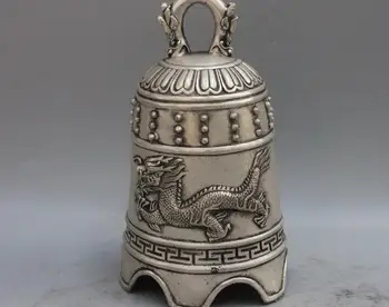 

9 Chinese White Copper Silver Buddhism dharma-vessel Myth Fly Dragon FaQi Bell
