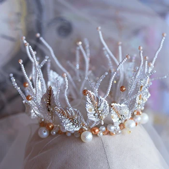 

European Baroque Leaves Brides Headband with Earring Bridal Tiaras Crown Set Wedding Hair Accessory Prom Headdress