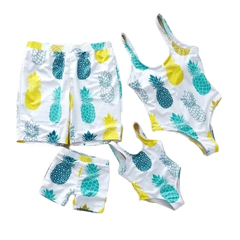 

beach family couple Swimsuit pineapple matching swim shorts women mother daughter bikini dad son swimwear trunks Boardshort