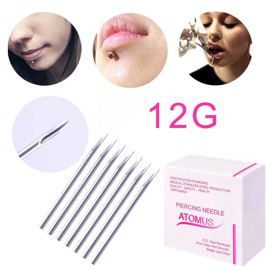 Brand new ATOMUS 100PCS Body Piercing Needle For Navel Nose Lip Ear 12G