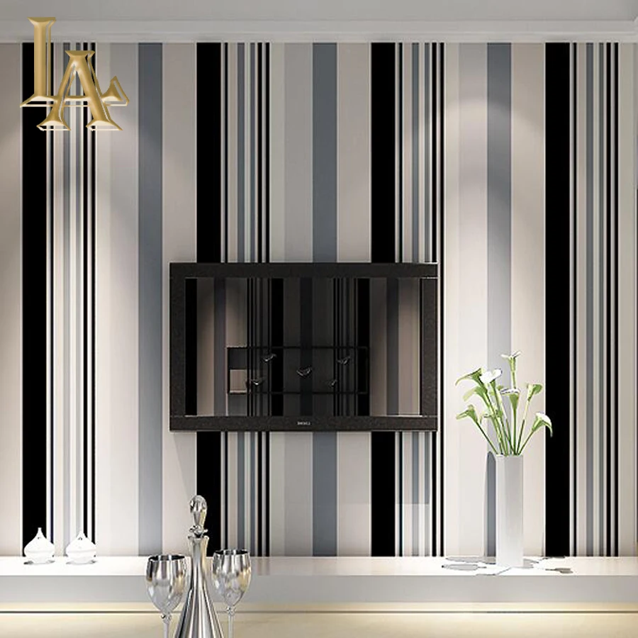 Fashion Zwart Wit Grijs Verticale Gestreepte Behang woonkamer sofa ... Fashion Zwart Wit Grijs Verticale Gestreepte Behang woonkamer sofa ...