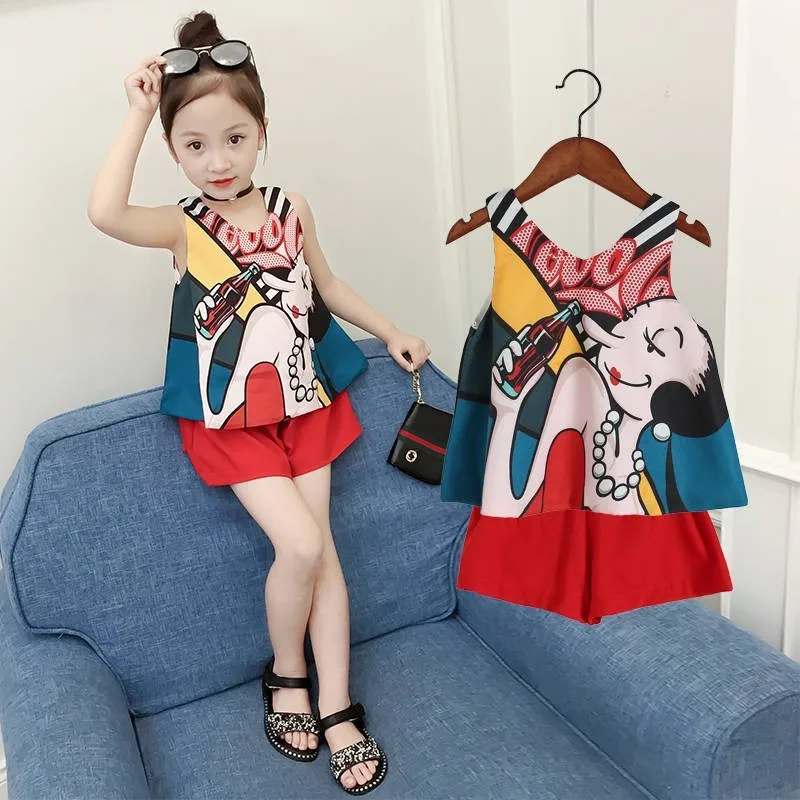 

2019 Summer Girls' New Fashion Chiffon Top + Shorts Suit Set