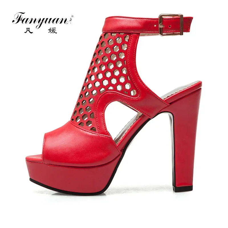 

Fanyuan Fashion Show Gladiator Sandals Women Fretwork Peep Toe Ankle Strappy Heels Ladies Platform Shoes Stylish Nightclub Shoes