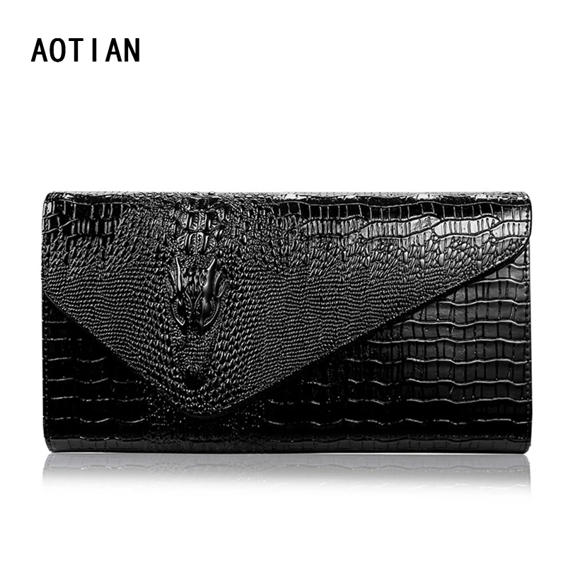 

AOTIAN Women Handbag Money Coin Purses Holder Alligator Crocodile Long Clutch Wallets ladies leather wallets A30