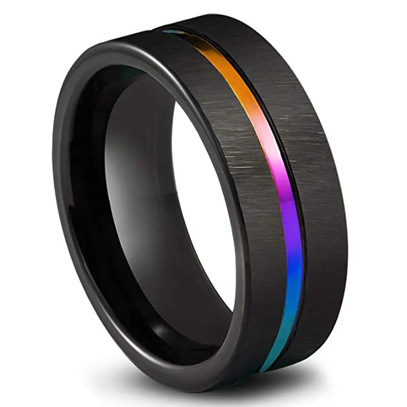 Черное титановое кольцо из нержавеющей стали, простое обручальное кольцо 8 мм, разноцветное Радужное кольцо для пары