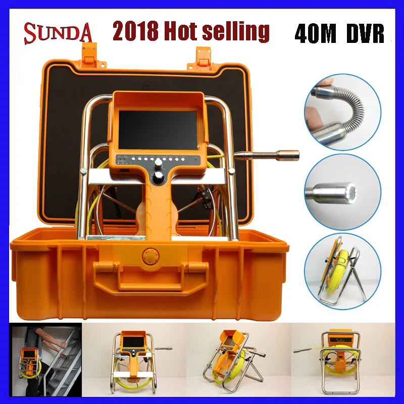 

Hand held pipe inspection camera system 12pcs white led lights 40meter cable stand rail DVR video recording free shipping