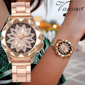 

Hot Fashion Women Flower Rhinestone Wrist Watch Luxury Casual Rose Gold Steel Quartz Watch Relogio Feminino Drop Shipping