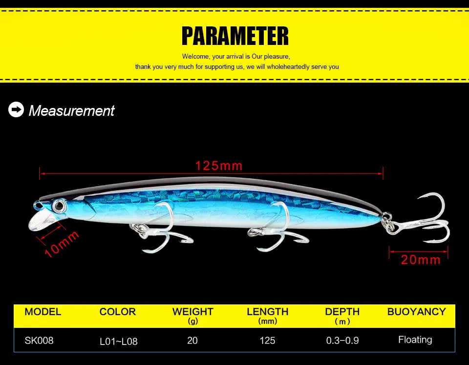 SeaKnight SK008 длинный Литой гольян 20 г 125 мм рыболовные приманки воблер для мелкой рыбы 0,3-0,9 м жесткая приманка рыболовные аксессуары 8 цветов