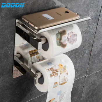 

DooDii Double Vertical Roll Toilet Paper Holders SUS304 Stainless Steel Chrome Finish Mobile Phone Holder Bathroom Accessories