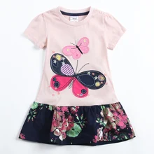 Летнее платье с короткими рукавами для девочек изящное хлопковое платье для девочек с круглым воротником и принтом бабочки модное платье принцессы для девочек SH5460