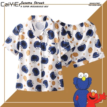 

Caiyier Cute Monster White Print Short Pyjamas Women Cotton With Eye Mask Sleepwear Sexy Ladies Summer Sweet Pijamas 3pcs