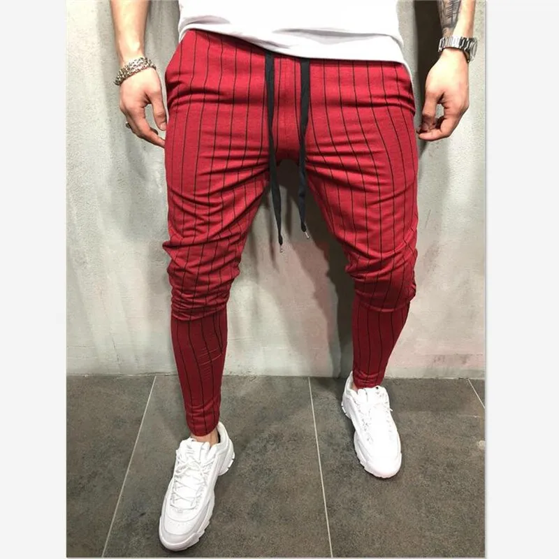 Harlan pants autumn new European and American style men's slim personality casual pants sports stripes design jogging trousers