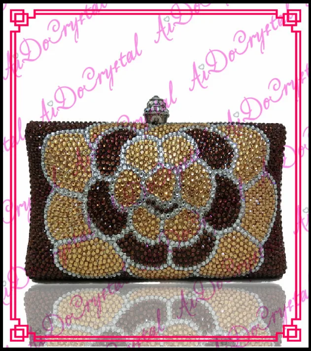 Aidocrystal handmade crystal gold big flower style women purse bag
