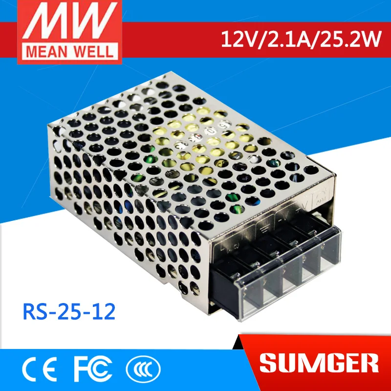 

[Freeshiping 2Pcs] MEAN WELL original RS-25-12 12V 2.1A meanwell RS-25 12V 25.2W Single Output Switching Power Supply