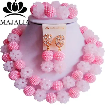 

Fashion african jewelry set pink Plastic and crystal nigerian wedding african beads jewelry set Free shipping Majalia-430