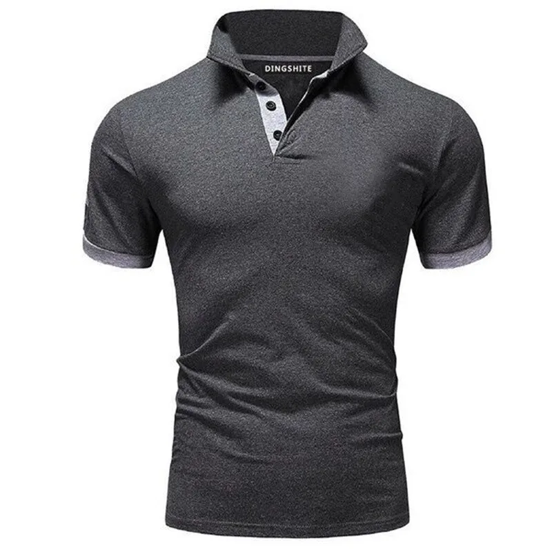 Dark gray Новая модная брендовая летняя рубашка мужская однотонная приталенная рубашка с коротким рукавом и стоячим воротником деловая повседневная мужская одежда - Цвет: Dark gray