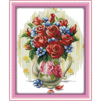 

Everlasting Love Rose Vase (3) Chinese Cross Stitch Kits Ecological Cotton Clear Stamped 11CT 14CT DIY Gift Christmas Decoration
