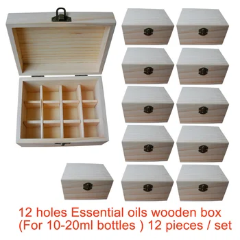 

12 pieces/set Natural pine wooden boxes Essential Oils Storage Box 12 holes 5ml - 20ml bottles without paint