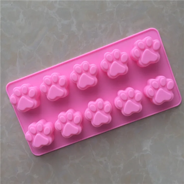 

10-Cavity Silicone Molds Puppy Dog Paw & Bone Shaped Reusable Ice Candy Trays Chocolate Cookies Baking Pans Oven Microwave