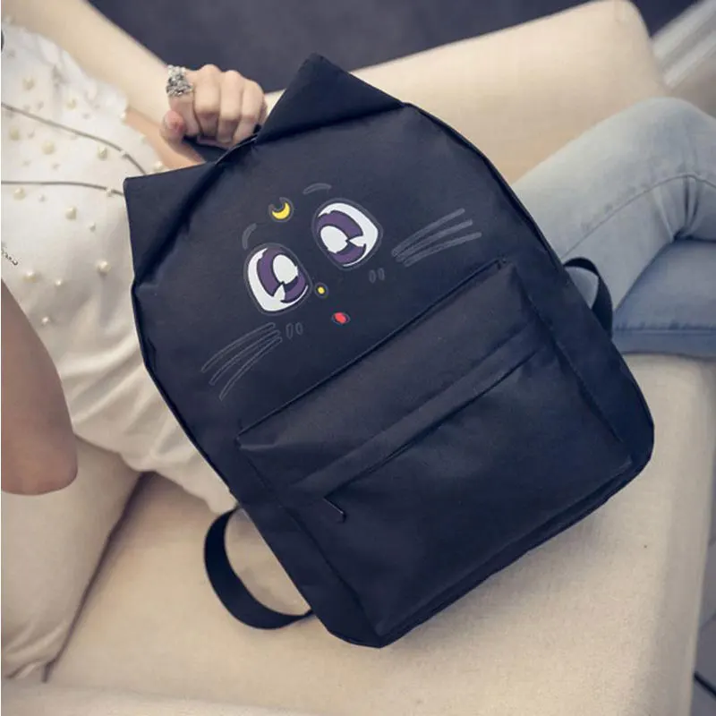Прекрасный кот 3D хлопок рюкзак школьный холст большой емкости милые уши школьные сумки для девочек-подростков