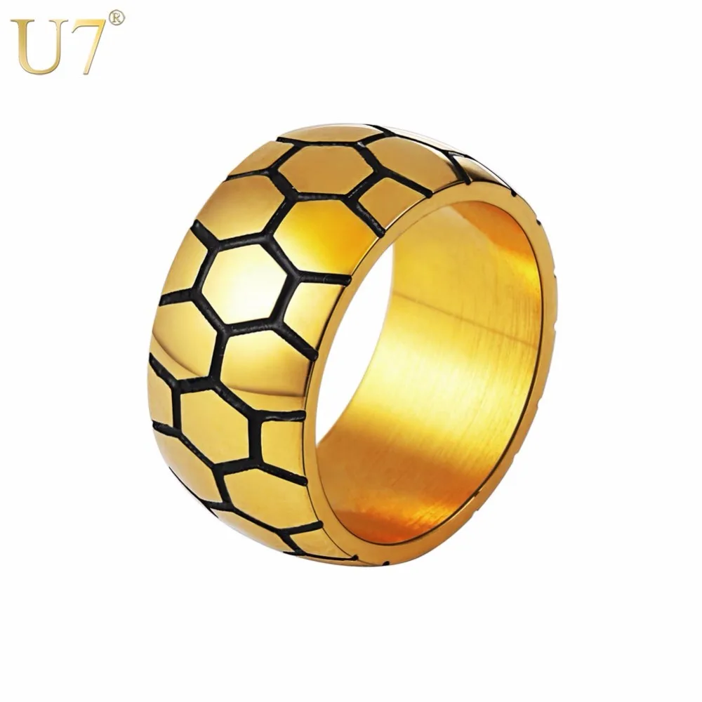 

U7 Football Pattern Band Ring Enamel Stainless Steel Soccer Punk Sport Jewelry Rings For Men Gift R1004