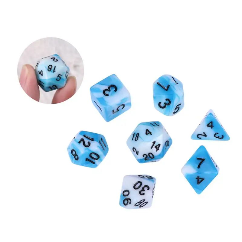 7 многогранные кубики Количество игры акриловые синие и белые кости набор для MTG настольная игра игры Подземелья и Драконы РПГ