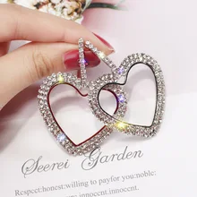 FYUAN, модные серьги-кольца в Корейском стиле с большим сердцем, роскошные золотые и серебряные стразы, женские вечерние ювелирные изделия, подарок