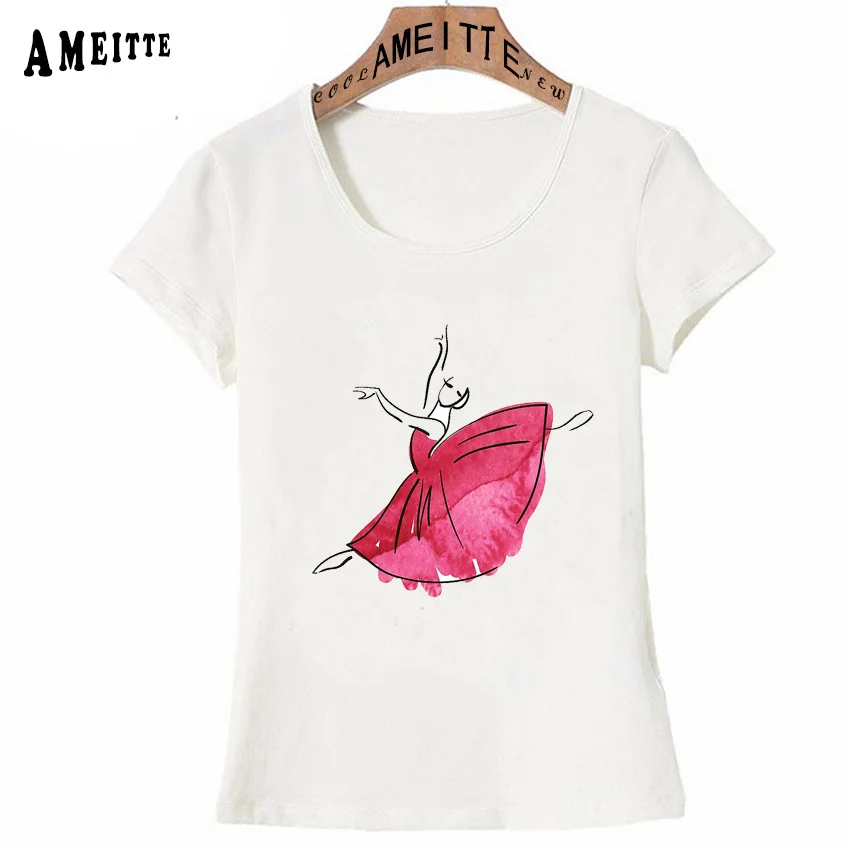 

Beautiful Ballerina Figure Watercolor Print T-Shirt Summer Fashion Women T-shirt Cute Casual Tops Girl Tees White Short Sleeve