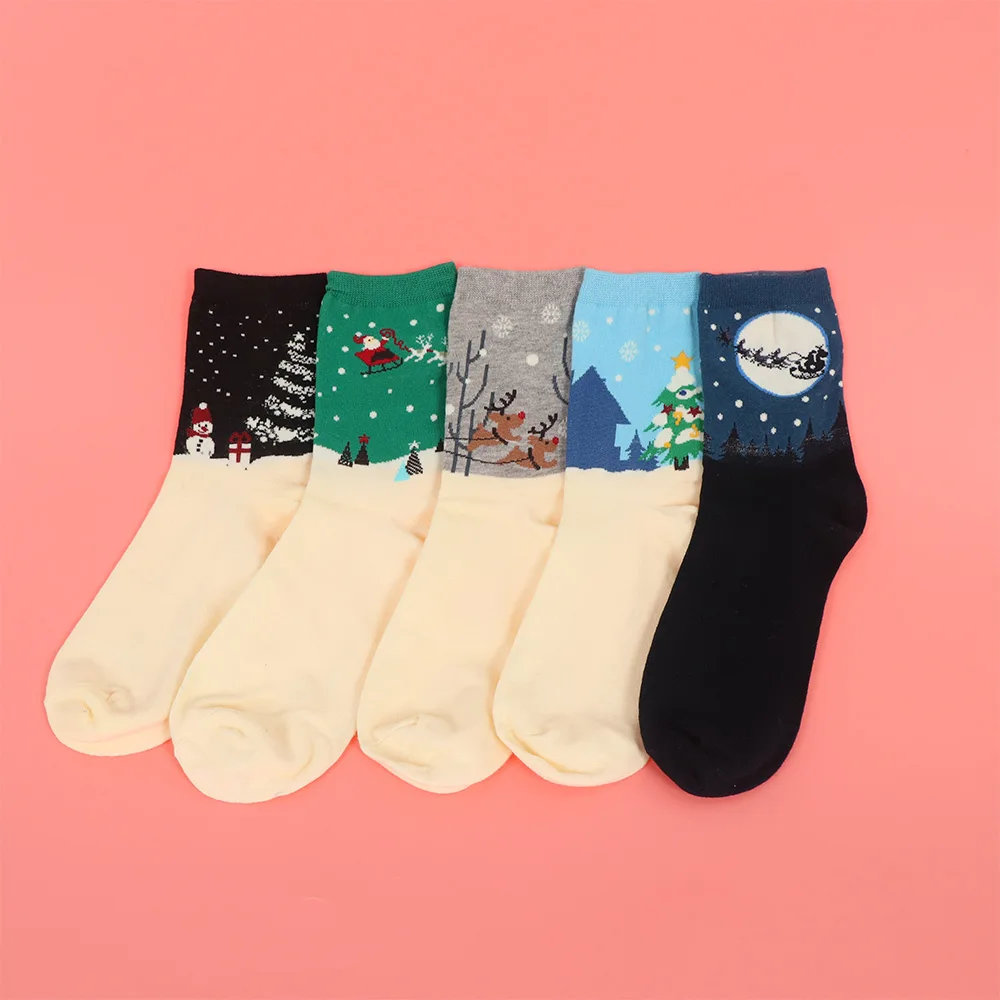 

1 Pair Christmas Style Cartoon Cute Pattern Women Cotton Socks Soft Breathable Autumn Winter Warm Socks 5 Colors
