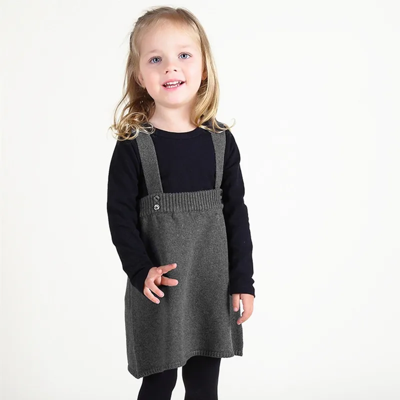 Платье на бретелях для девочек; хлопковый детский вязаный свитер; Однотонный Мягкий комбинезон; платья для малышей; одежда для детей