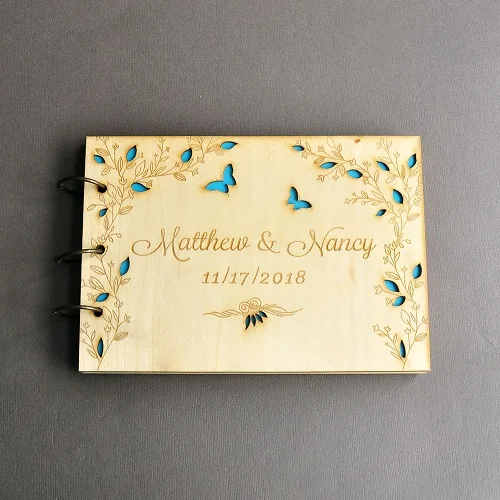 Персонализированная А4 Свадебная Гостевая книга любовь бабочки Гостевая книга на заказ Свадебная книга памяти Выгравированная Свадебная книга для душа - Цвет: wood-butterfly