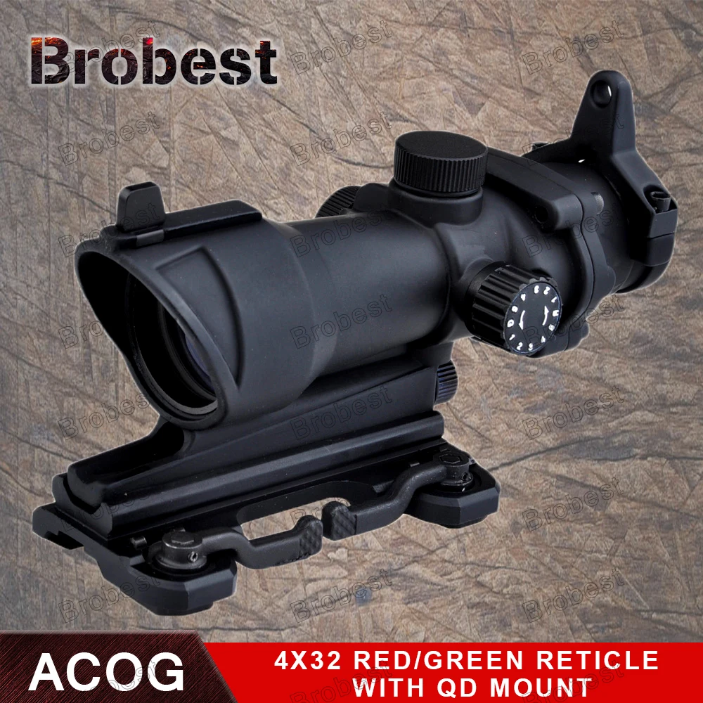 Brobest Hunting ACOG 4x32 Rifle Spotting Scope Red / Green Reticle for Air Gun With Mount 1 set AO5319