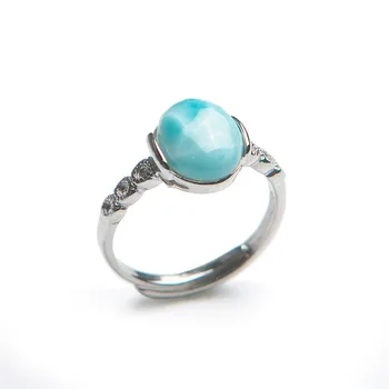 

Natural Blue Larimar Gemstone Ring Dominica Silver 10x8mm Fine Jewelry Wedding Rings For Women AAAAAA