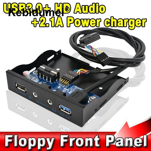 

2015 Internal 3.5" Floppy Bay Front Panel Bracket USB 3.0 Hub & 2.1A Power Charger Output , HD Audio + Mic Interface Connector