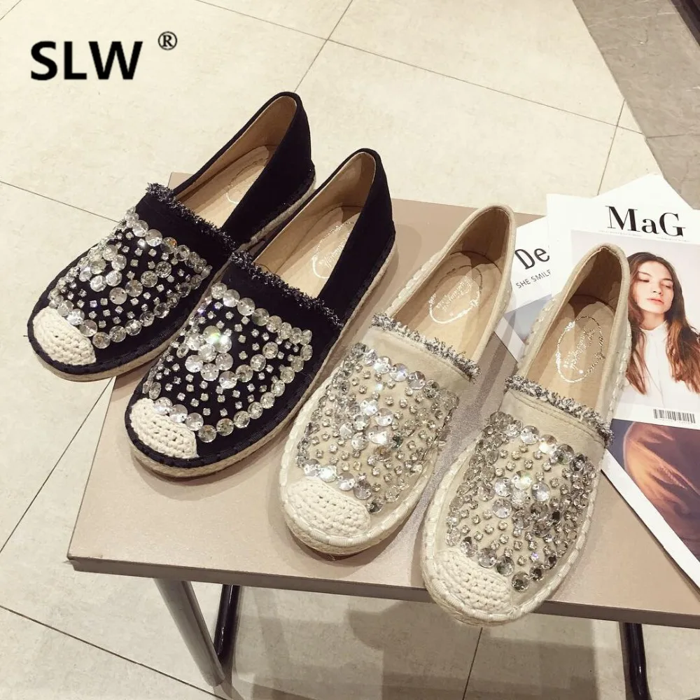 

Mixed Colors Casual Woman Platform Shoes Autumn All-Match Round Toe Slip-on Shallow Mouth Dress Flats Women Crystal 2019