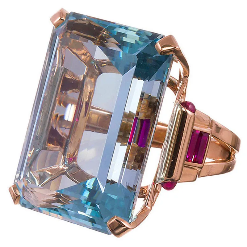 Bamos, кольцо с большим океаническим голубым камнем, AAA, циркониевое кольцо на палец для женщин, розовое золото, заполненное, для свадьбы, помолвки, ювелирные изделия, вечерние аксессуары