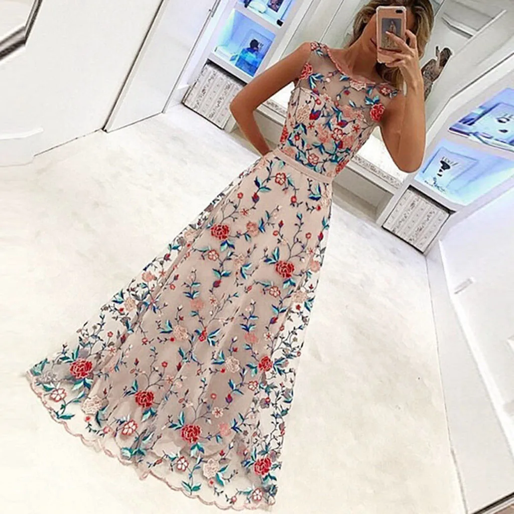 

Women's summer dresses Long Fashion Embroidery Party Evening Maxi Boho Dress Holiday Sleeveless Casual large summer dresses