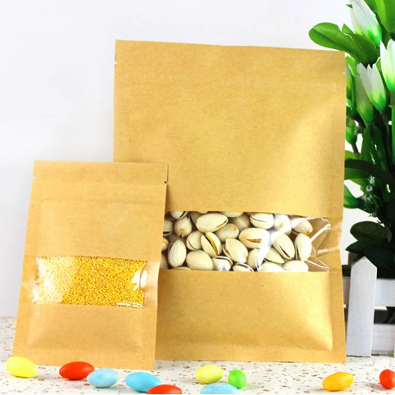 Download 50 Pcs Kraft Zip lock Bags Pouches with Clear Window Kraft ...