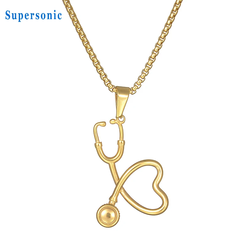 Новинка 2017 года Нержавеющая сталь стетоскоп кулон Цепочки и ожерелья Золото