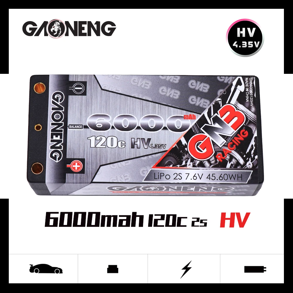 Gaoneng GNB 6000mAh 2S 7,6 V LiHV 120C/240C жесткий чехол коротышка LiPo батарея для RC HPI HSP 1/10 RC автомобиль B5M 22 RB6 22T SCT Scx10