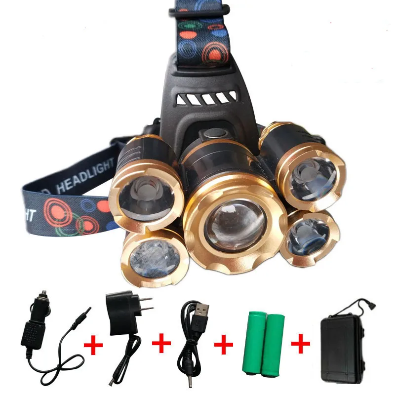 

ZLFOX T6+XPE LED Head Lamp 20000lm Zoomable Headlamp 5leds Headlight Tube Torch LED Flashlight Car Charger 18650 Batteries/85