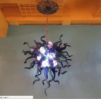 

Free Shipping 110/220v AC Led Modern Birthday Party Decorations Blown Glass Colorful Iron Chandelier