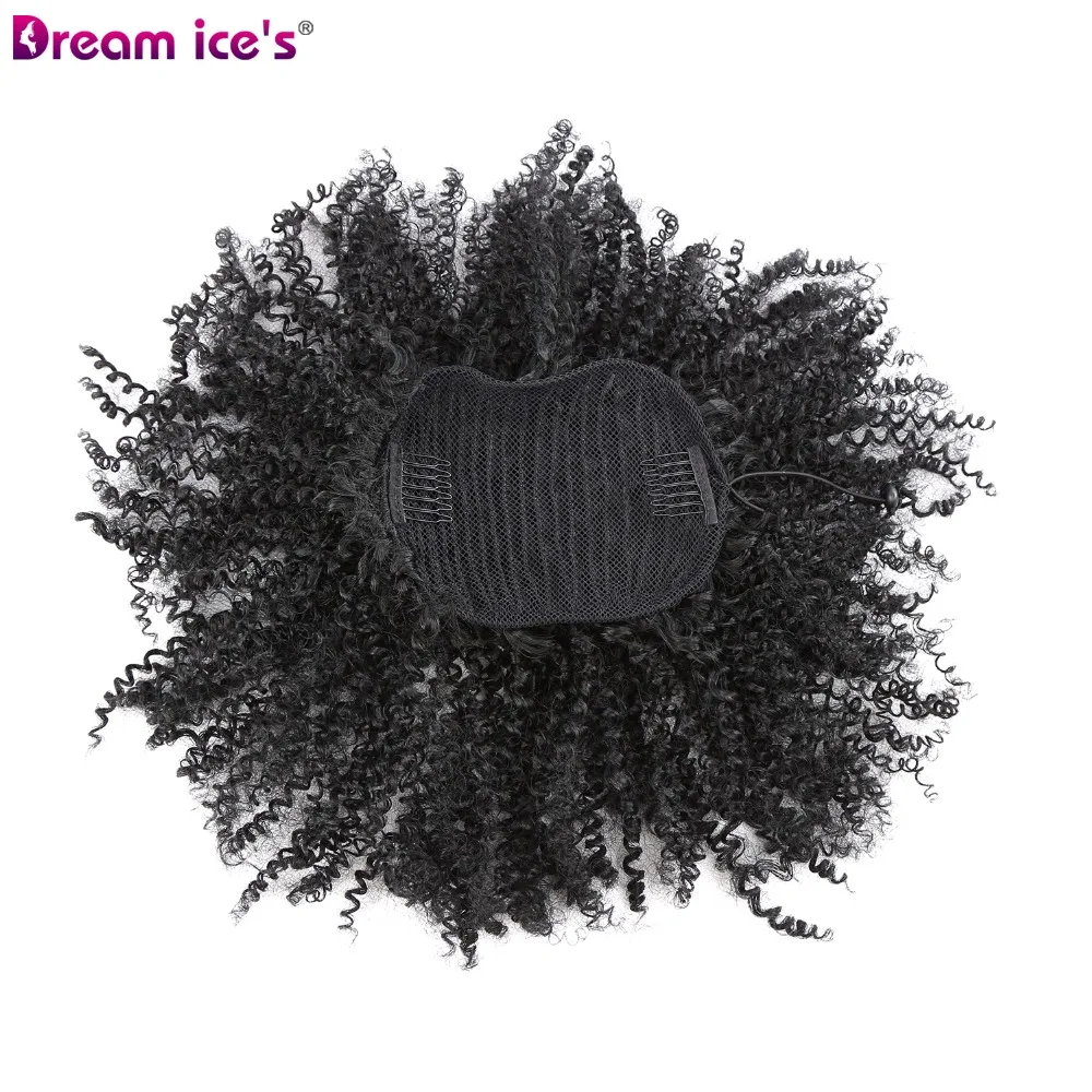 Dream ice's Long synthetic Afro puff kinky curly drawstring ponytail hair extensions Wrap pony with clips in hair pieces