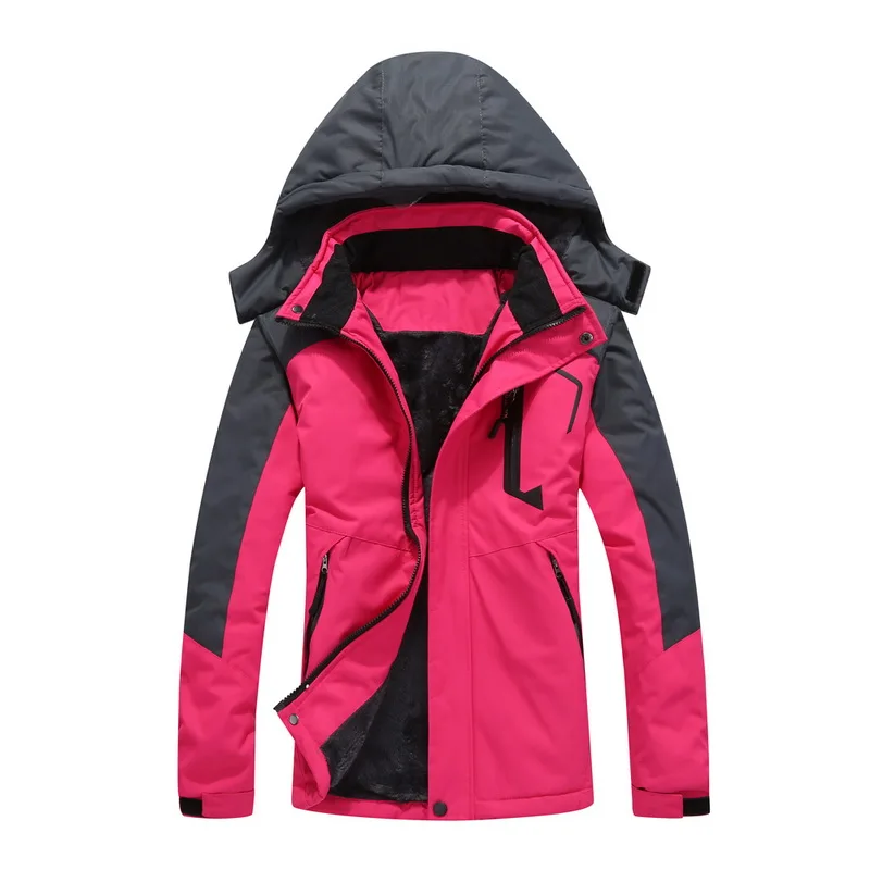 Sfit женская уличная куртка с капюшоном плюс размер плюс бархатное Стеганое пальто альпинистская водонепроницаемая и быстросохнущая теплая куртка - Цвет: Rose red