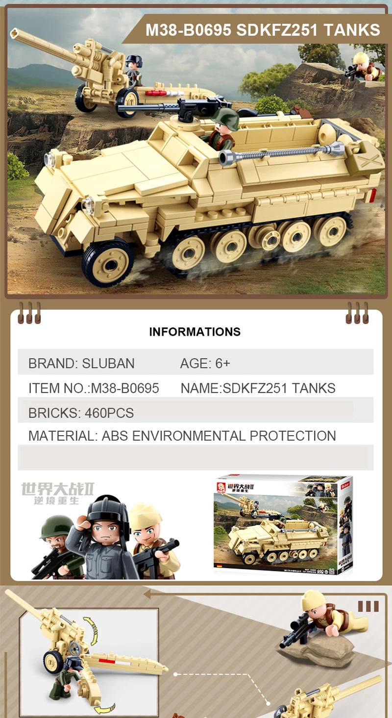 Sluban Compatible Military Tank World War ii German Army Troops Building Blocks Bricks Helicopter Model Toys