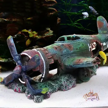 

Aquarium Decoration Warplane Wreckage Fish Tank Resin Crafts Damaged Battleplane Hide Cave For Fish Shrimp Ornaments Carved C42