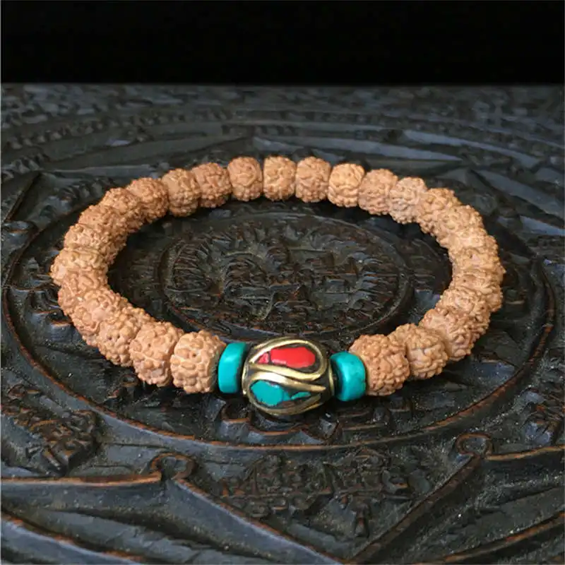 

BB-146 Rudraksha Bodhi Seeds Beads Bracelets Stretch Natural Nepal Bodhi