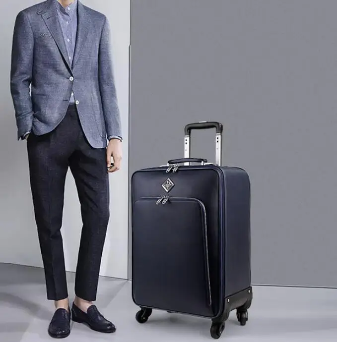 CARRYLOVE мужской кожаный чемодан 1" 20" 2" дюймов Спиннер каюта багаж на колесиках - Цвет: blue